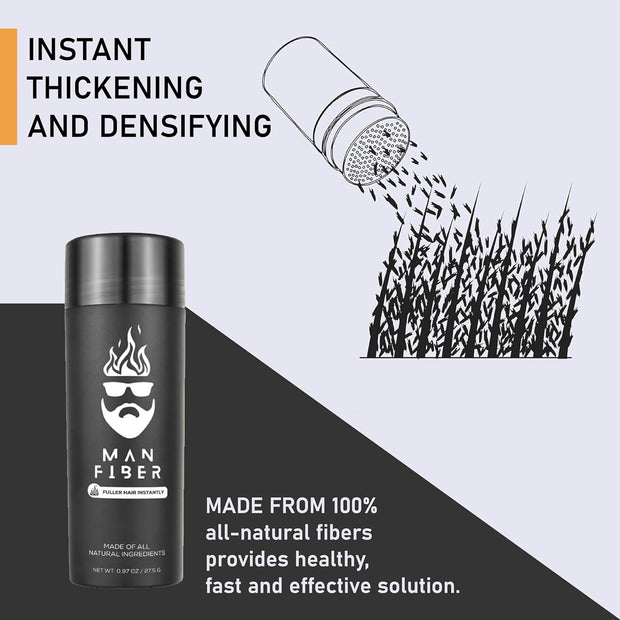 THE MAN KIT | 5-in-1 Hair Set - Hair Thickening Fibers (Black), Hair Fiber Locking Spray + Applicator Fiber Pump to create Natural looking Fuller Hair and Beard | Comb/Brush Combo & Man Card Included.