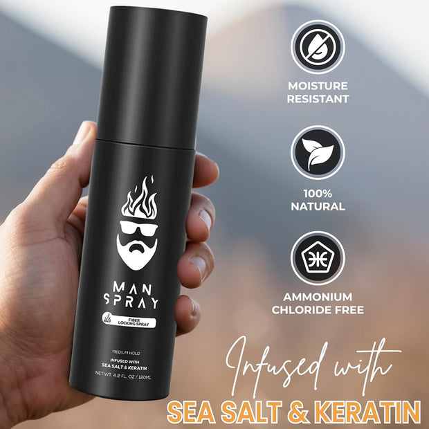 Hair Fiber Locking Spray Infused with Sea Salt & Keratin for a Longer Lasting Hair Fiber Hold | Replenishment Fiber Locking Spray for THE MAN KIT